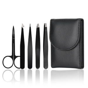 Custom Stainless Steel Black Eyelash Trimmer Eyebrow Tweezers Set With Scissors